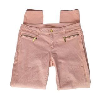 Women's Pink Stretch Skinny Jeans with Gold Zippers